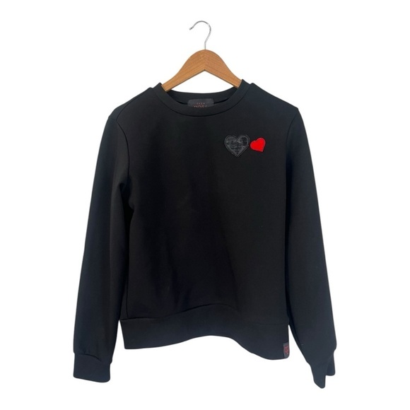 Teen Boss Sweatshirt Heart Applique Size Small Black Long Sleeve Crew - Picture 3 of 6